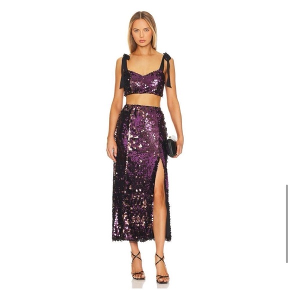 NWT Free People Star Bright Sequin Cropped Top & Maxi Skirt Set Lilac, Size 14 - Picture 9 of 10